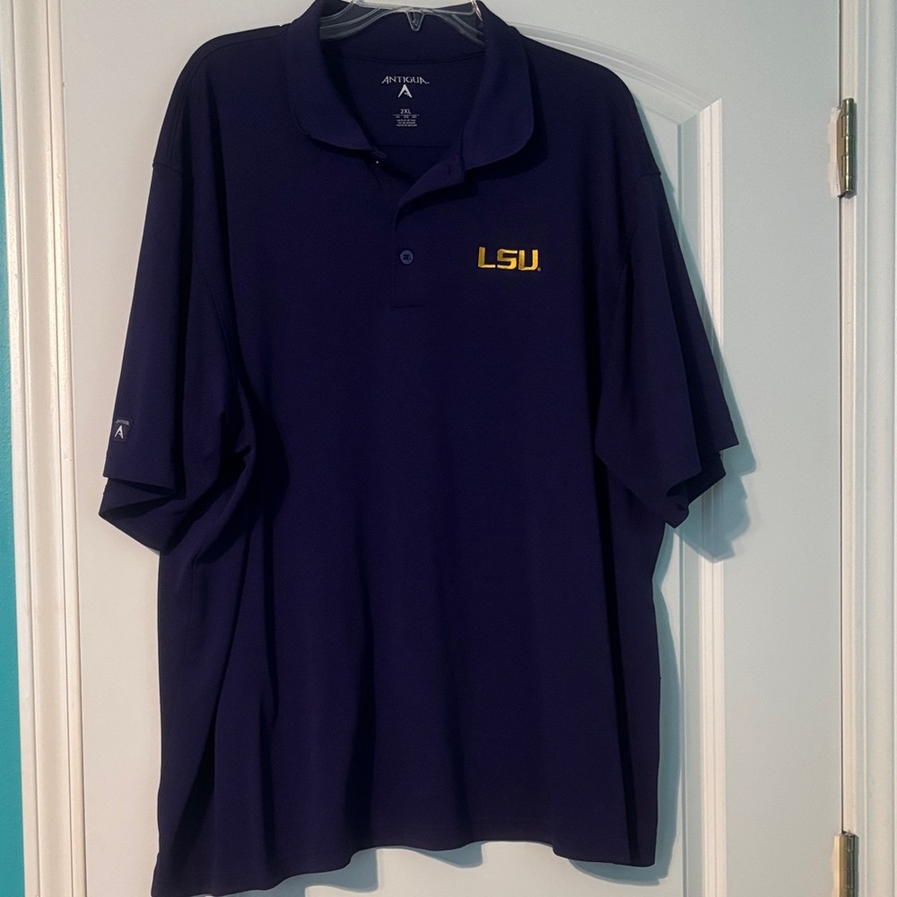 Antigua Men's LSU Purple Lihhtweight Polo with Gold LSU Logo